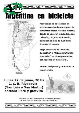 Proyección "Argentina en bicicleta" + charla de cicloturismo
