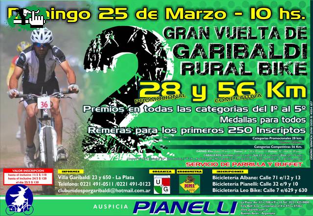 25 DE MARZO 10 hs. - Gran premio Villa Garibaldi "La Plata" - 