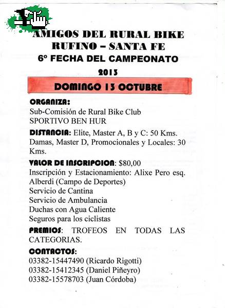 Rural Bike Rufino. Fecha 6°.