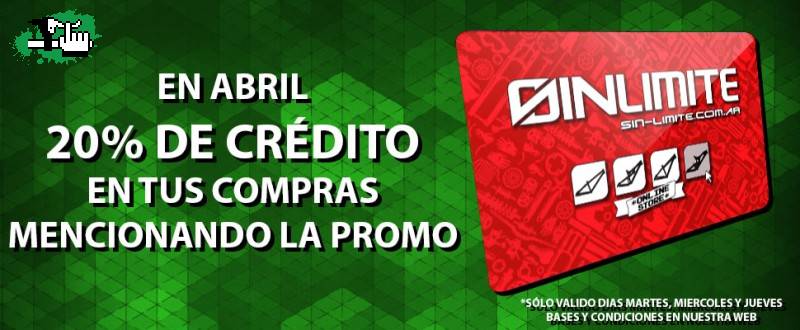 En Abril 20% de crédito en tus compras mencionando la promo.